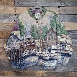 Vintage 90s Sugar Street Weavers Tapestry Cardigan Sweater Jacket Nicky Boehme
